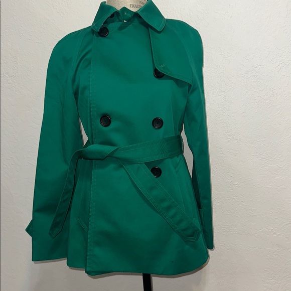 NEW Coach Jade Green Trench Coat Jacket w/ White Garment Cover Signature Lining - Picture 1 of 12